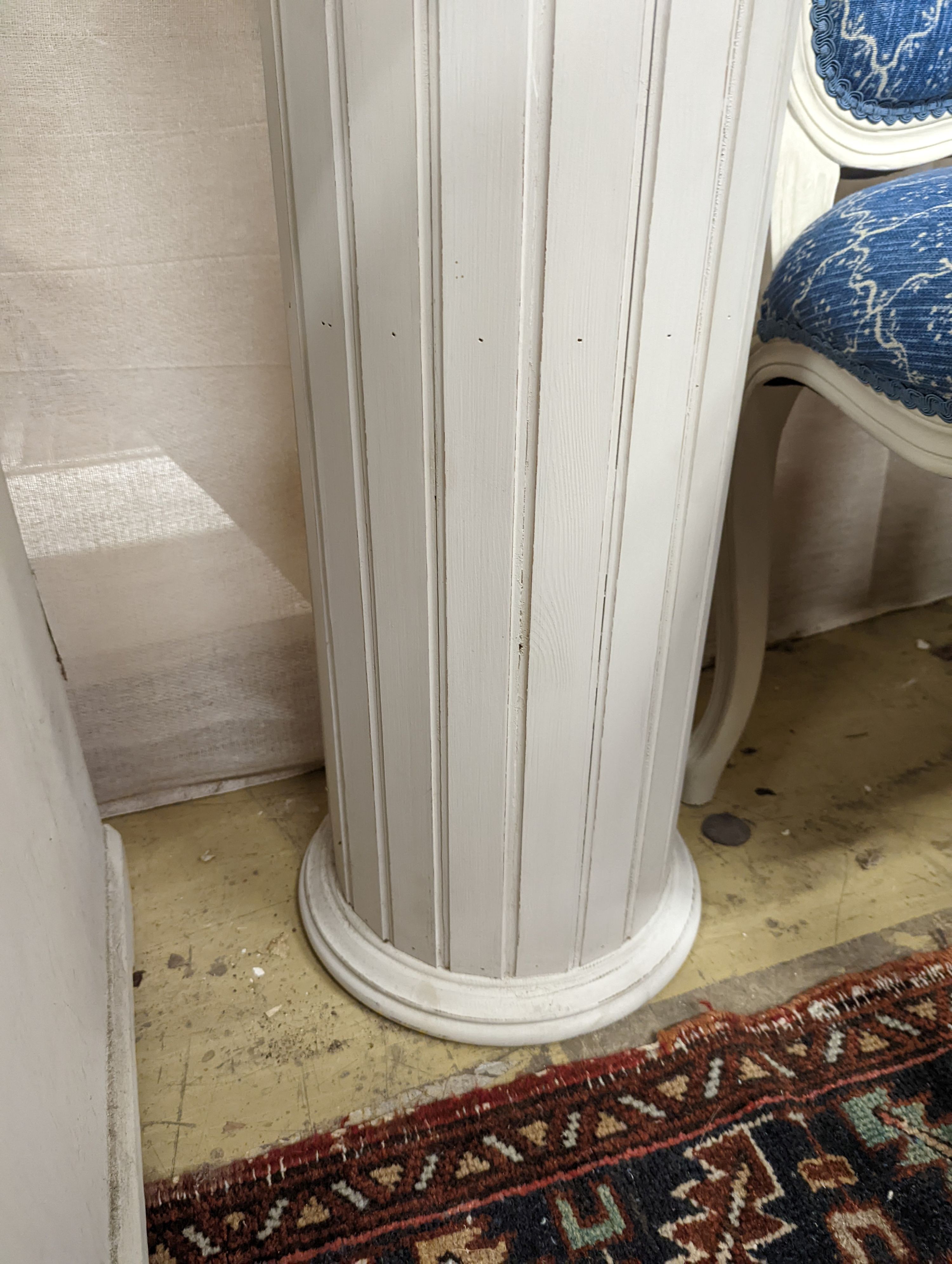 A decorative modern painted fluted pedestal, height 86cm